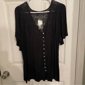 Torrid Black Button-Front Lace Blouse